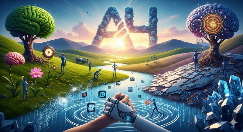 AI landscape: nature, technology, and human-robot collaboration.