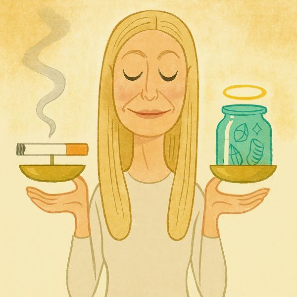 Balanced scales: Cigarettes versus healthy jar, thoughtful outlook.