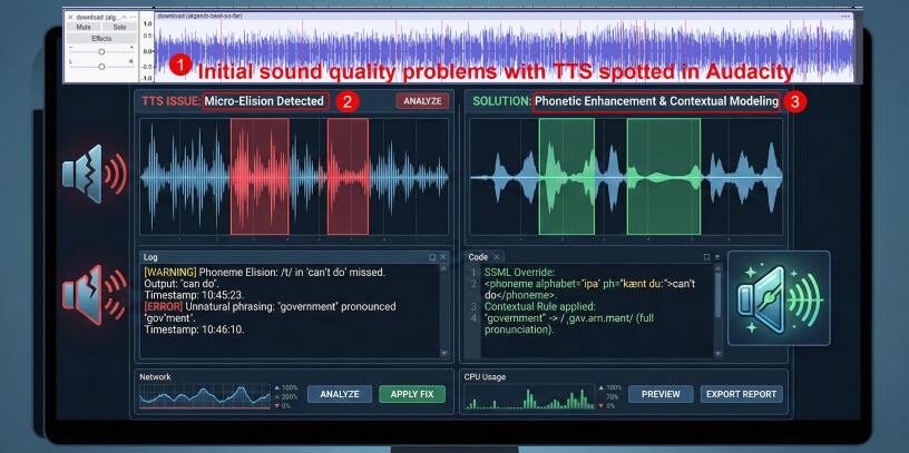 Sound quality issues in Audacity with TTS detection.