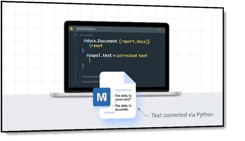 Python code correcting text on laptop screen.