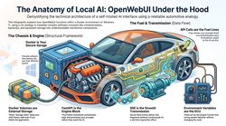 Car infographic explaining OpenWebUI architecture through automotive components