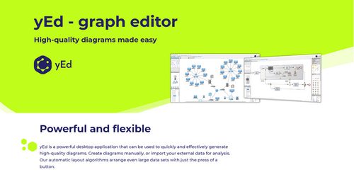 yEd graph editor promotional banner with diagram screenshots