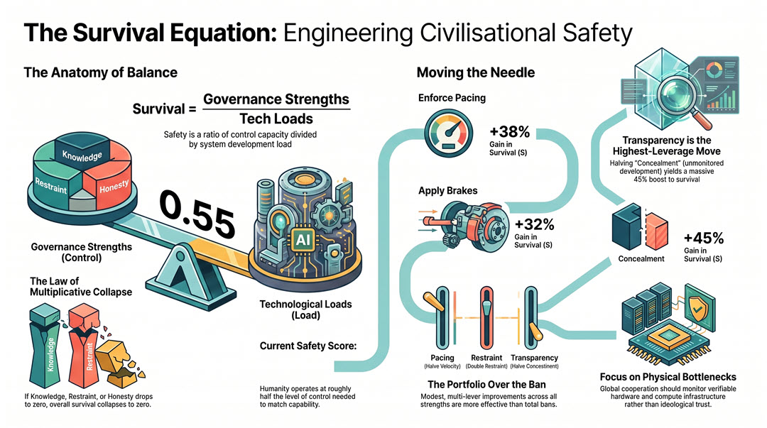Infographic explaining civilisation safety through governance and technological loads.