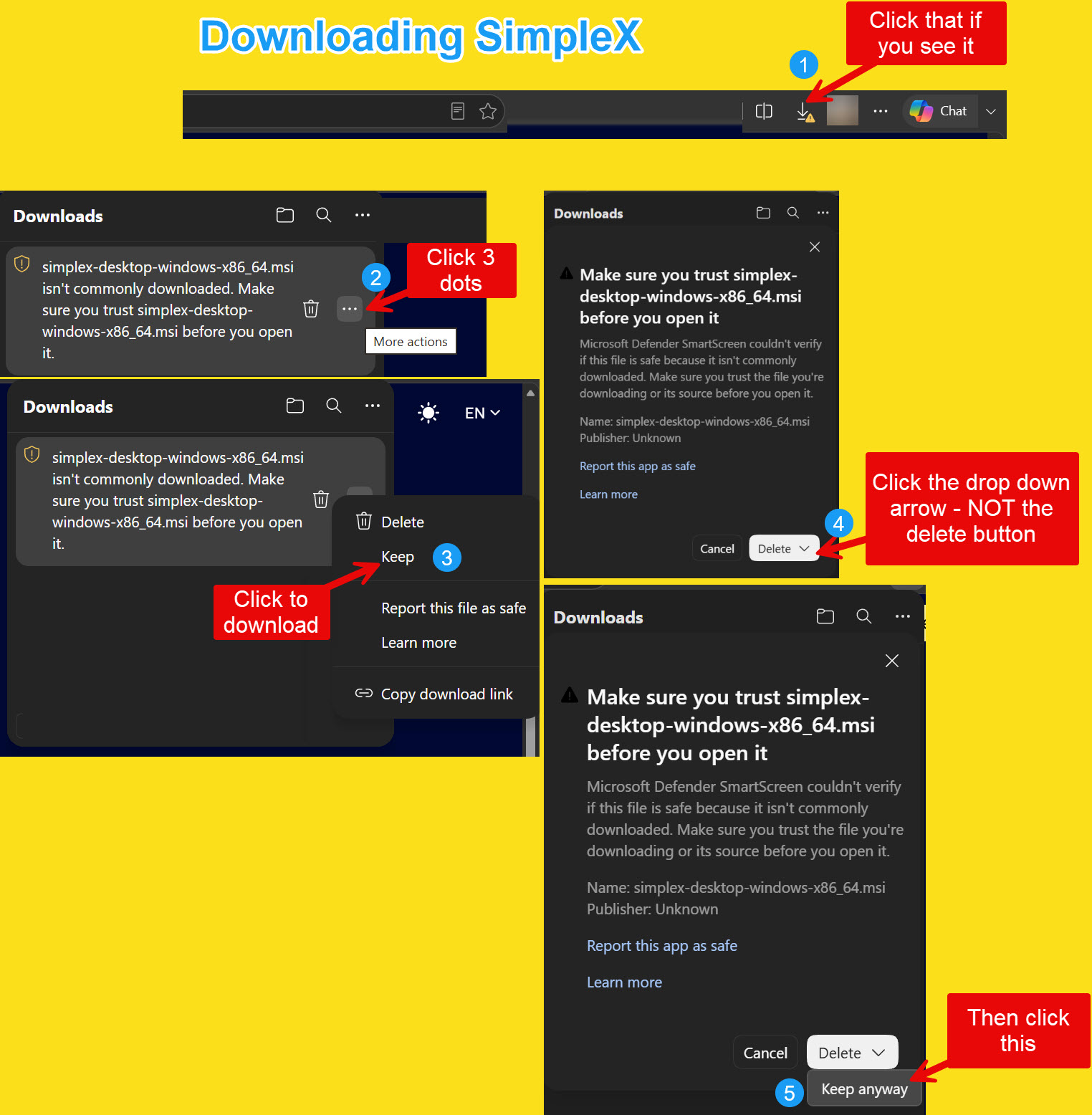 Step-by-step guide to download SimpleX despite browser warning