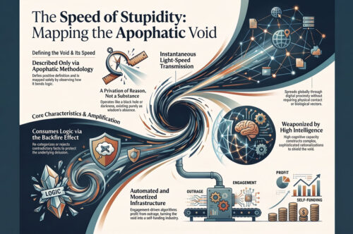 Infographic mapping the spread and monetisation of an apophatic void