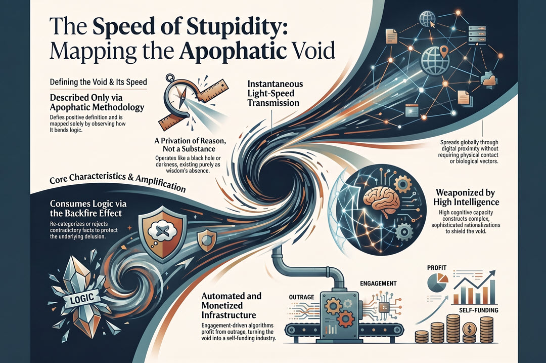 Infographic mapping the spread and monetisation of an apophatic void