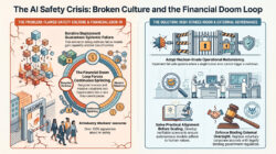 Infographic contrasting AI safety failures with external governance solutions